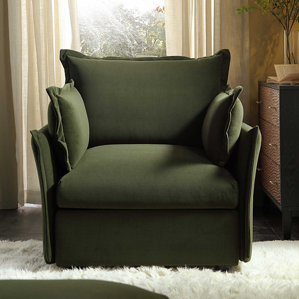 Byron Pillow Edge Moss Green Velvet Modular Sofa, 1-Seater