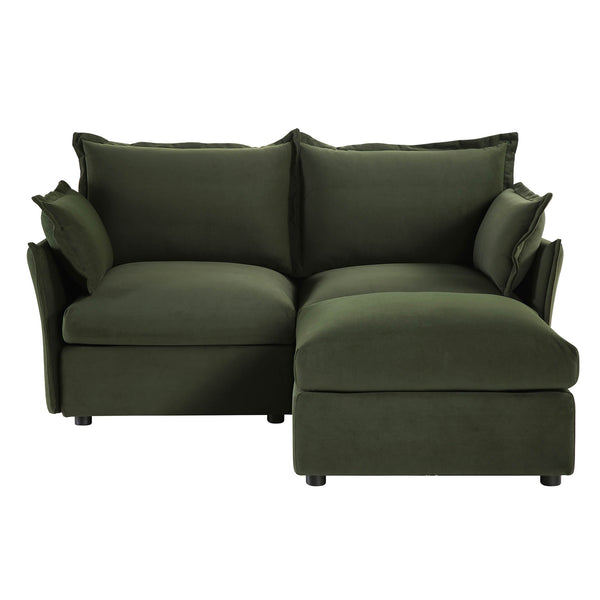 Byron Pillow Edge Moss Green Velvet Modular Sofa, 2-Seater Chaise