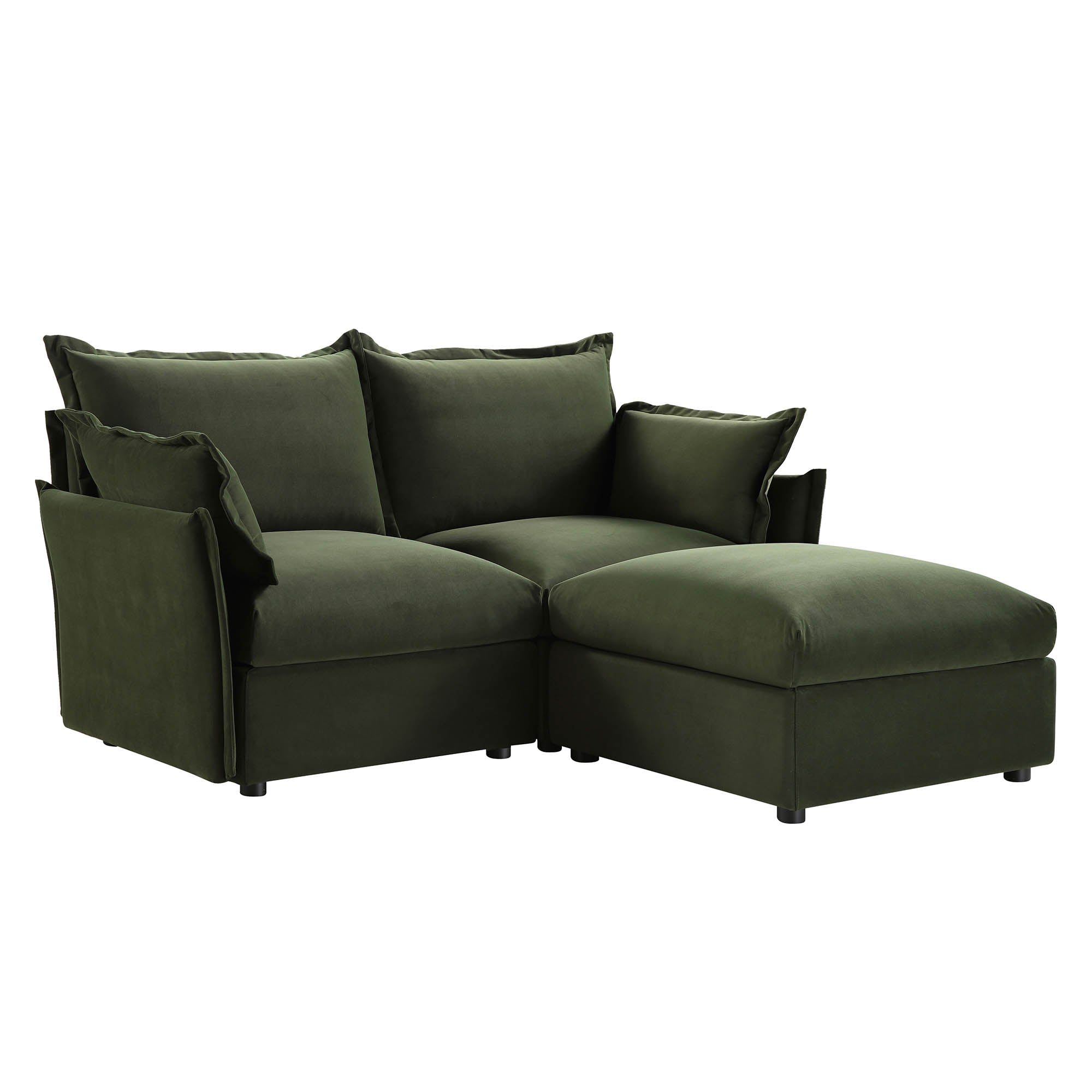 Byron Pillow Edge Moss Green Velvet Sectional Sofa, 2-Seater Chaise