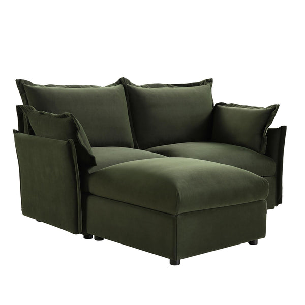 Byron Pillow Edge Moss Green Velvet Sectional Sofa, 2-Seater Chaise