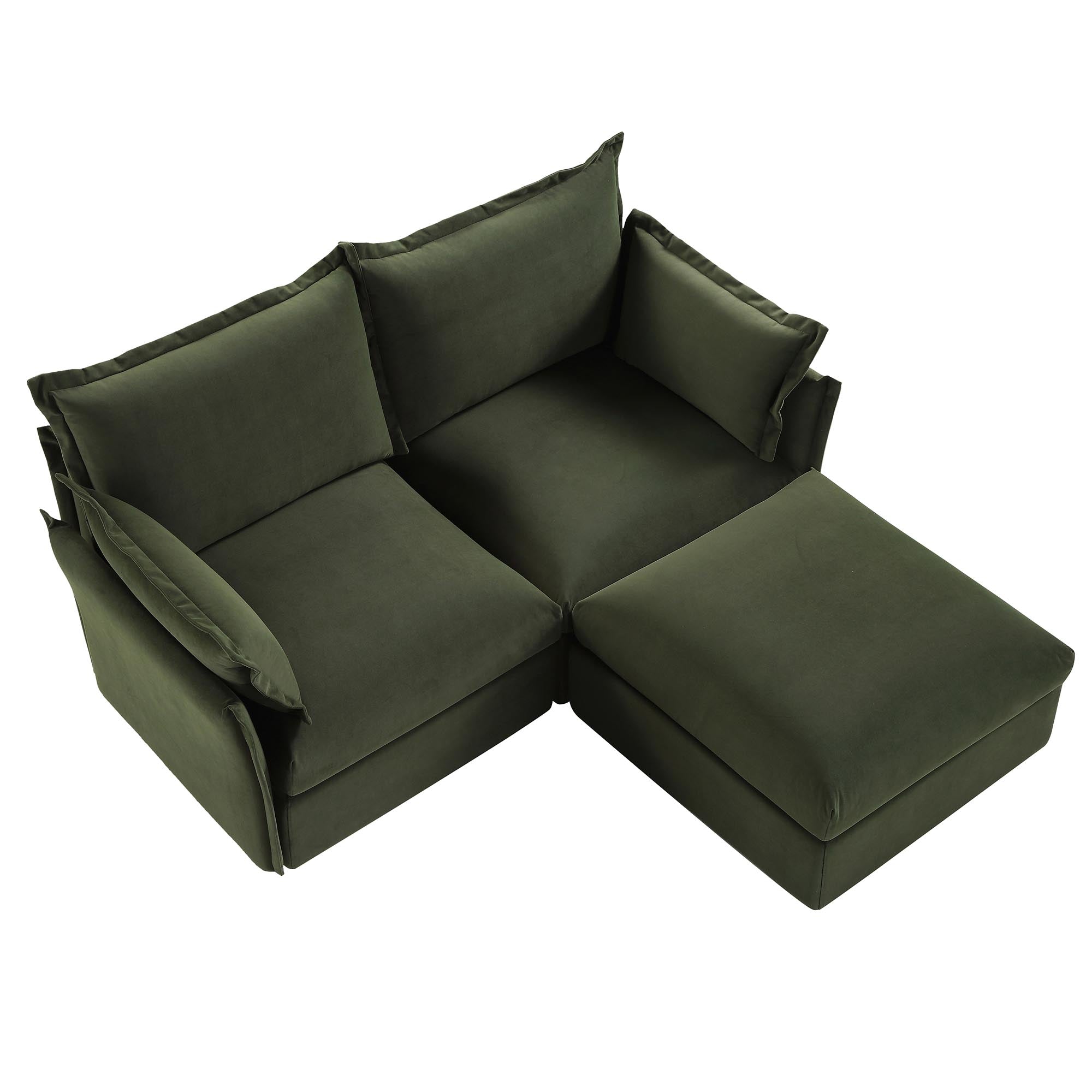 Byron Pillow Edge Moss Green Velvet Sectional Sofa, 2-Seater Chaise