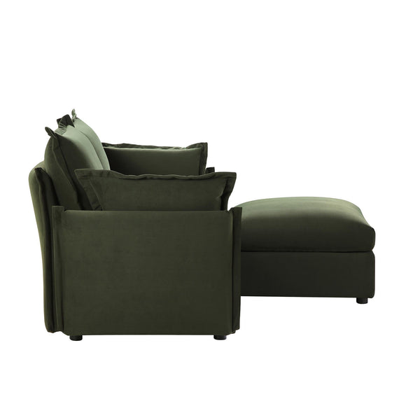 Byron Pillow Edge Moss Green Velvet Sectional Sofa, 2-Seater Chaise