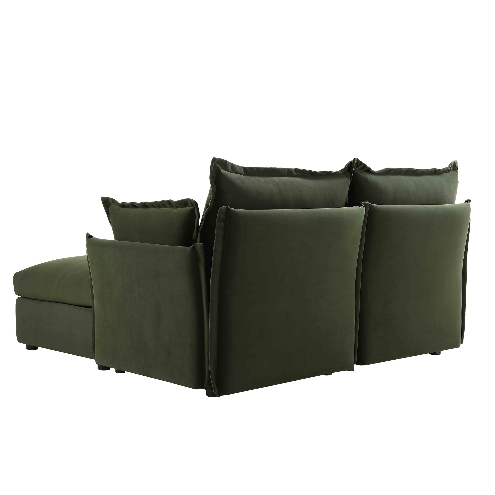 Byron Pillow Edge Moss Green Velvet Sectional Sofa, 2-Seater Chaise