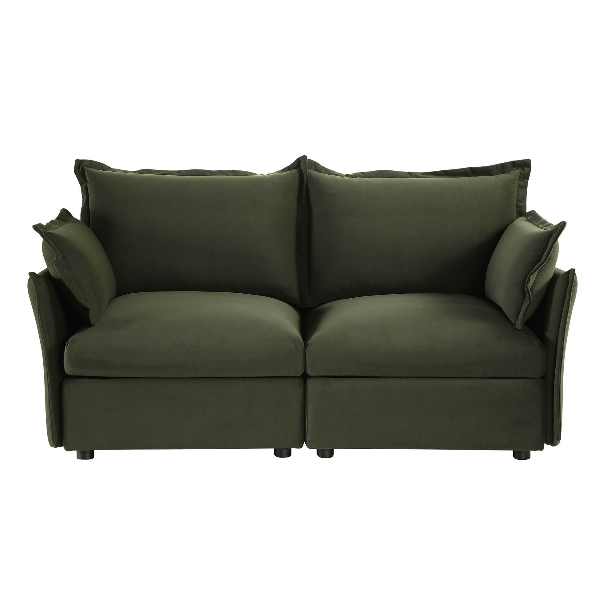 Byron Pillow Edge Moss Green Velvet Sectional Sofa, 2-Seater