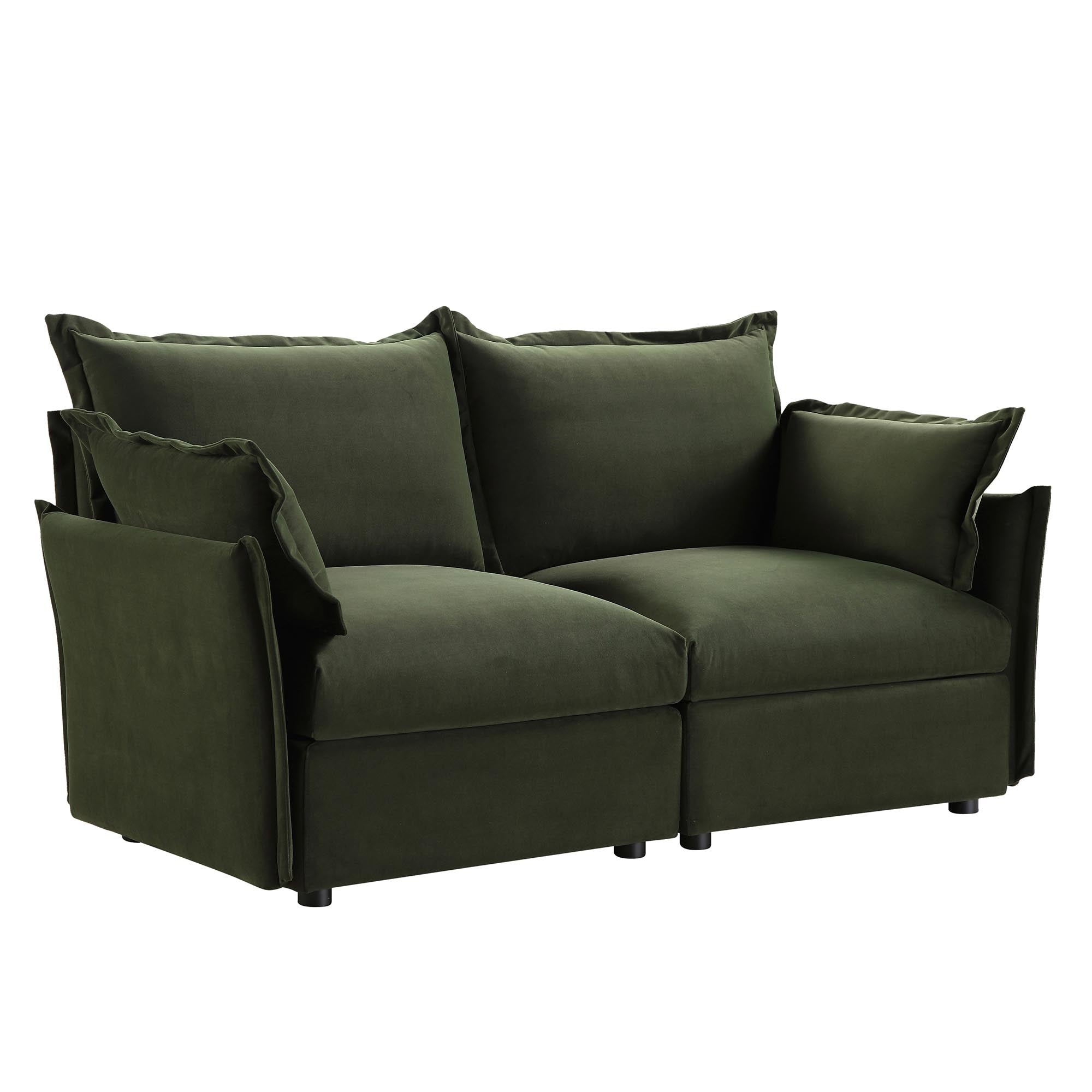 Byron Pillow Edge Moss Green Velvet Sectional Sofa, 2-Seater