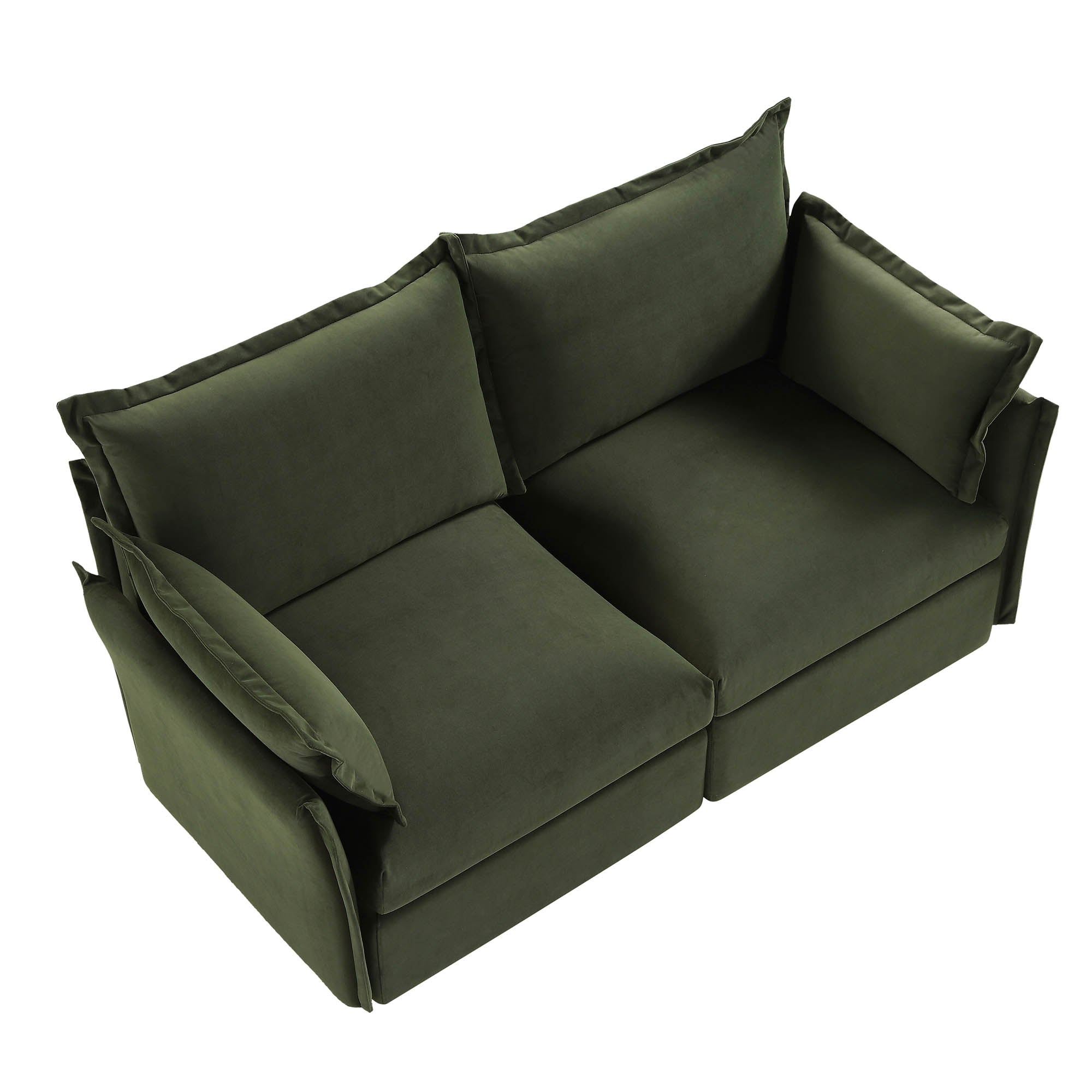 Byron Pillow Edge Moss Green Velvet Sectional Sofa, 2-Seater