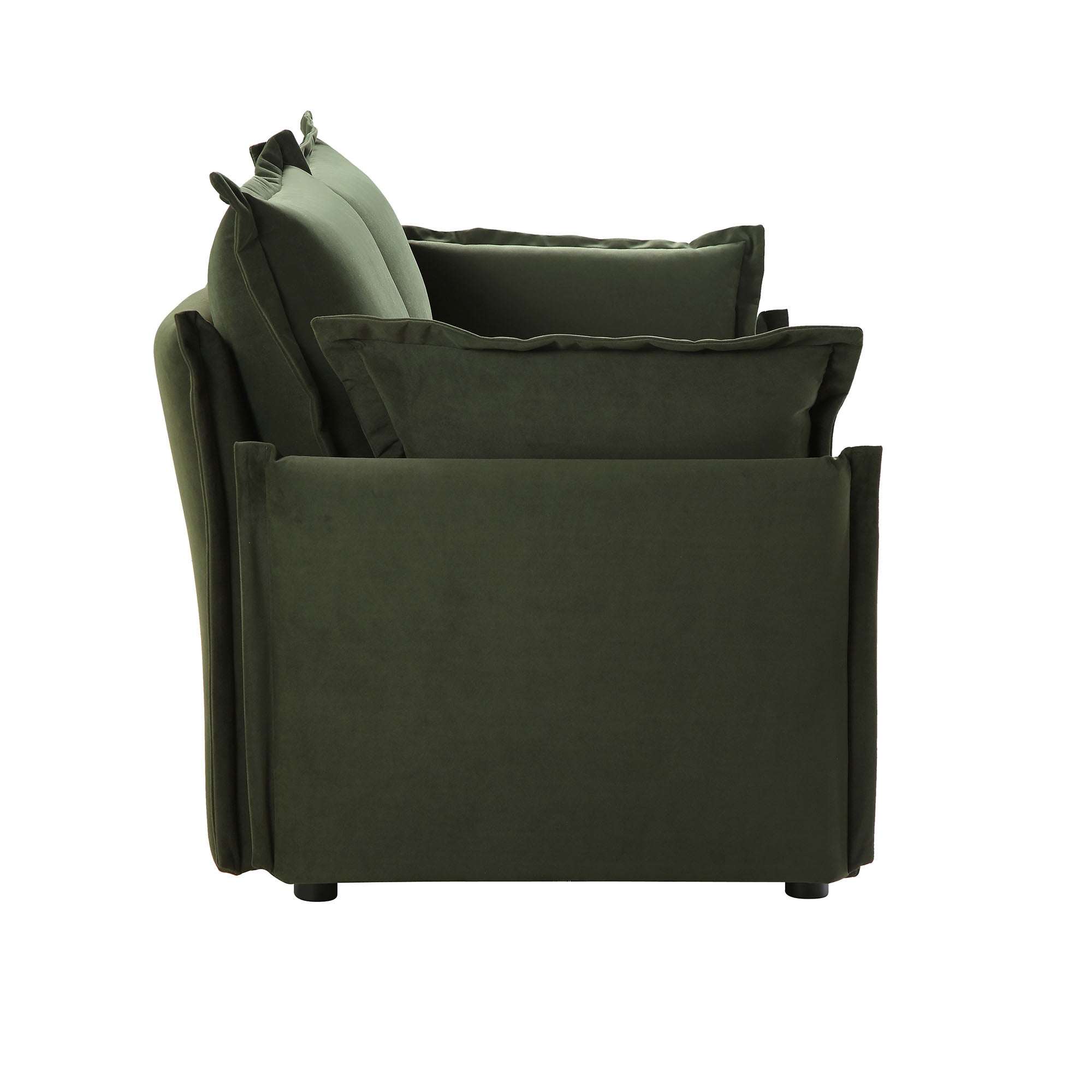 Byron Pillow Edge Moss Green Velvet Sectional Sofa, 2-Seater