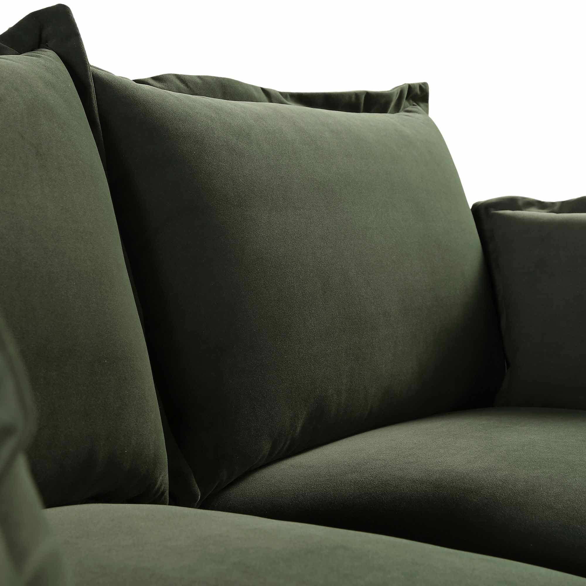 Byron Pillow Edge Moss Green Velvet Sectional Sofa, 2-Seater