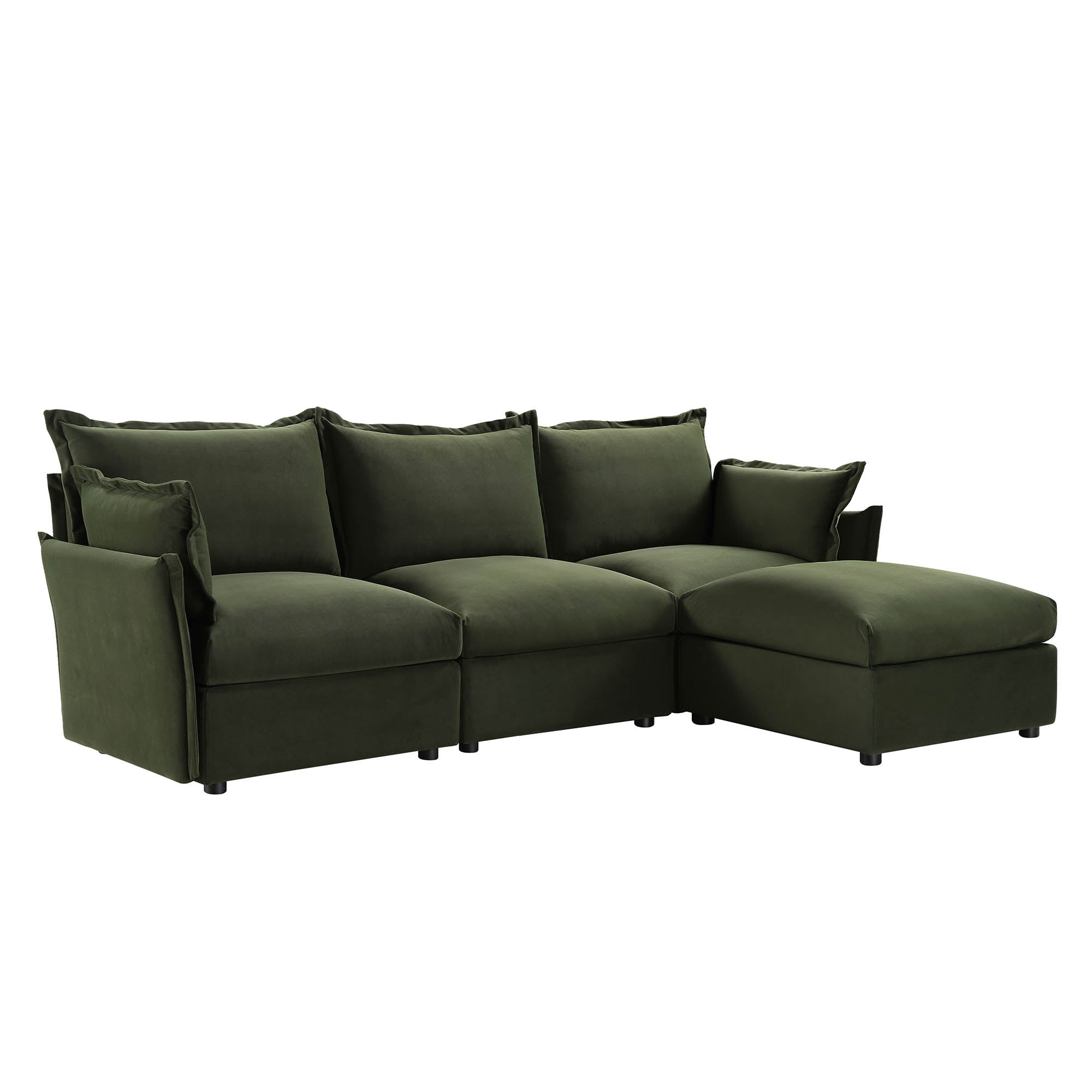 Byron Pillow Edge Moss Green Velvet Modular Sofa, 3-Seater Chaise