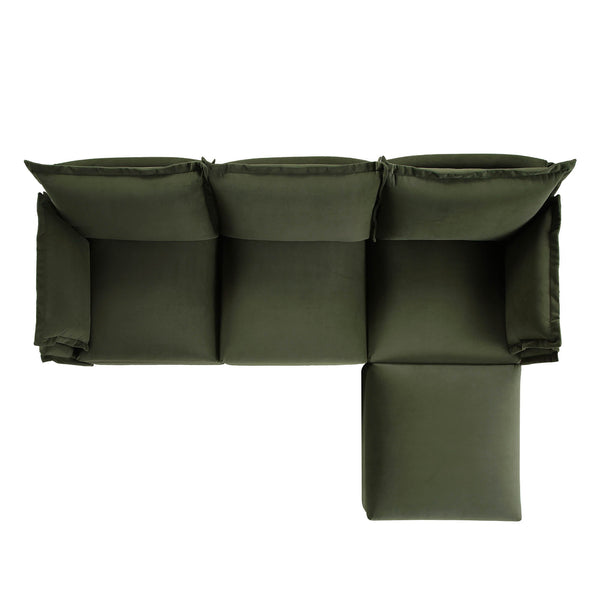 Byron Pillow Edge Moss Green Velvet Sectional Sofa, 3-Seater Chaise