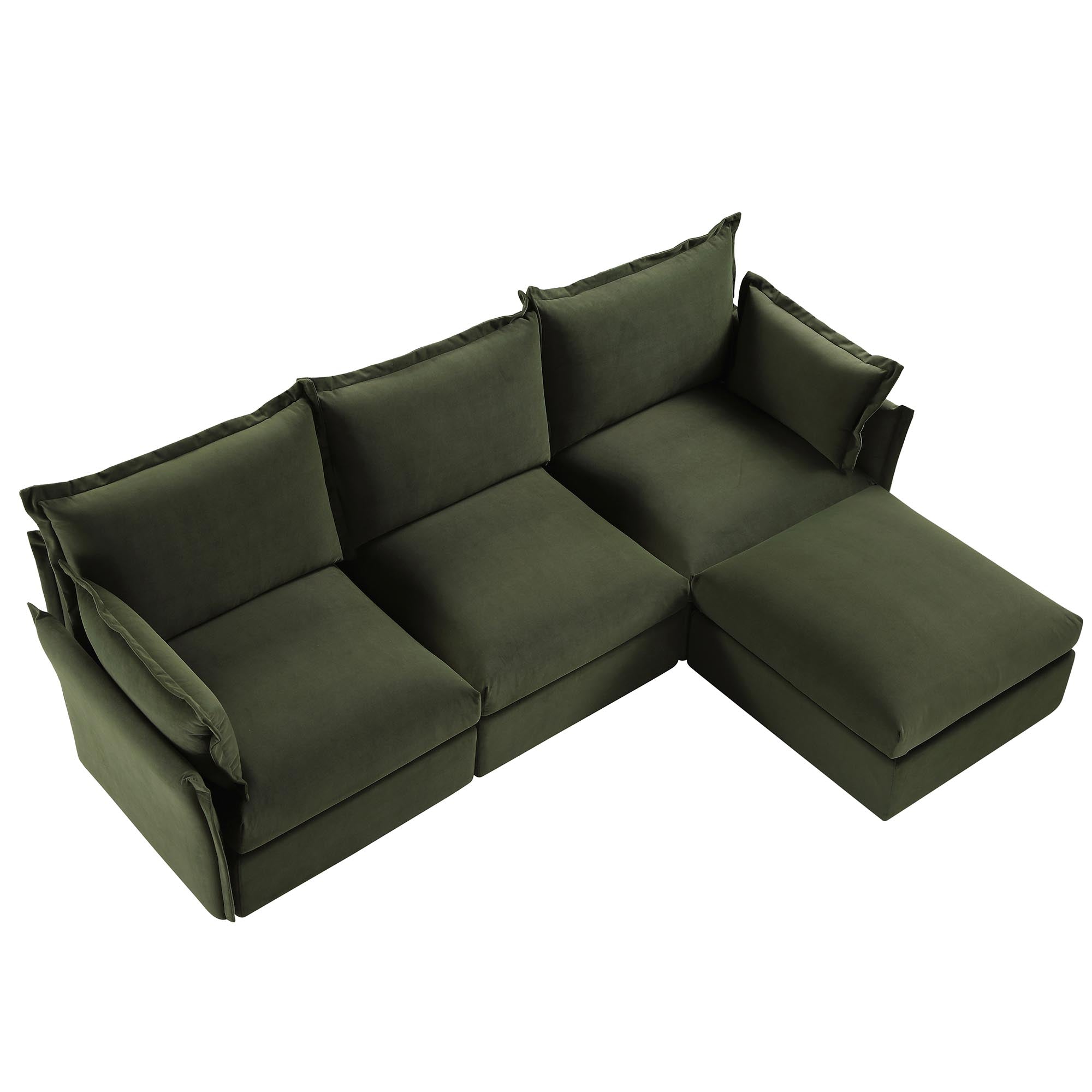 Byron Pillow Edge Moss Green Velvet Sectional Sofa, 3-Seater Chaise