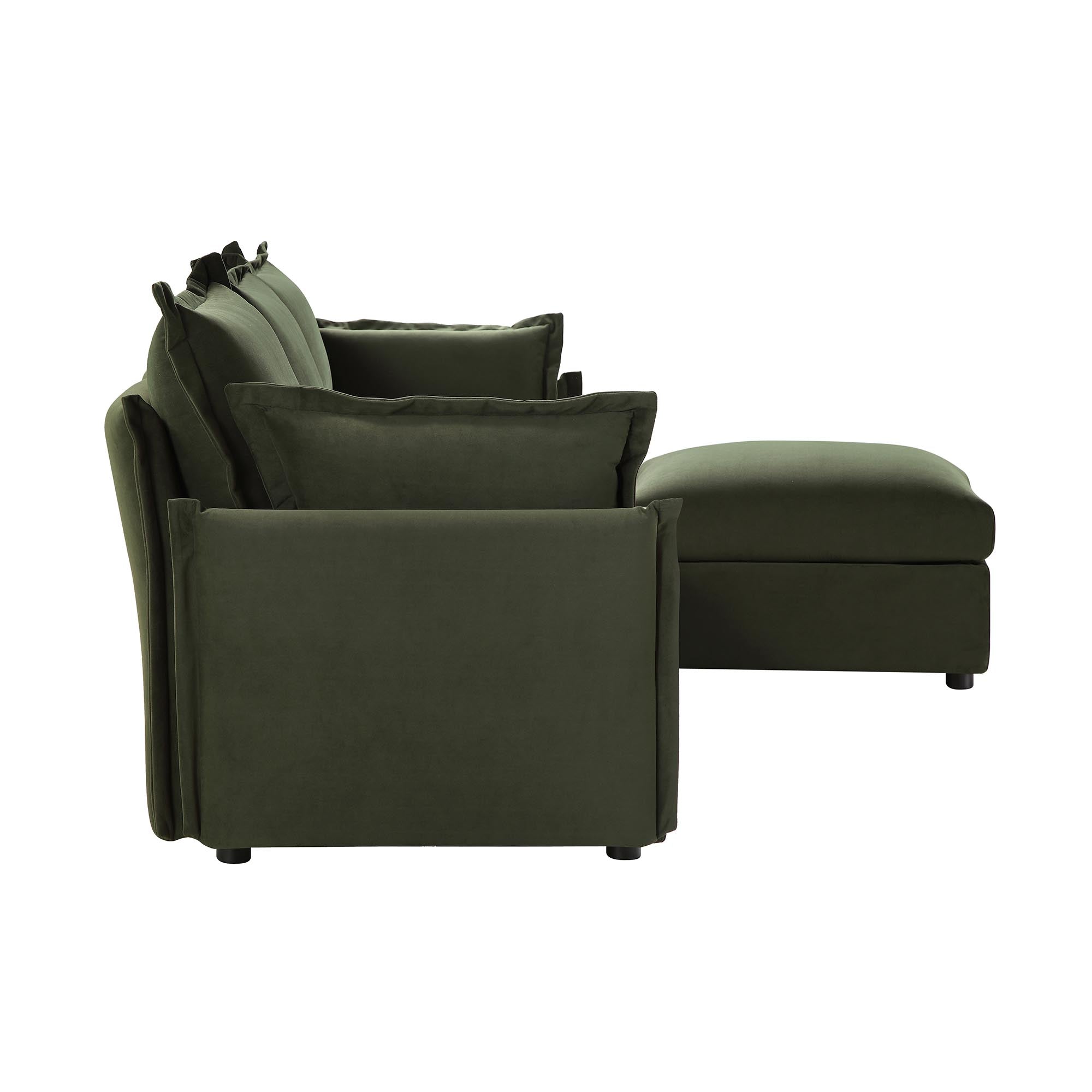 Byron Pillow Edge Moss Green Velvet Modular Sofa, 3-Seater Chaise