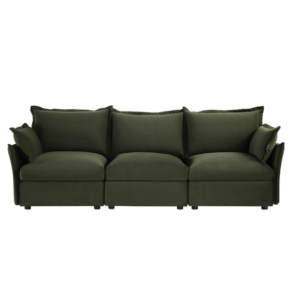 Byron Pillow Edge Moss Green Velvet Sectional Sofa, 3-Seater