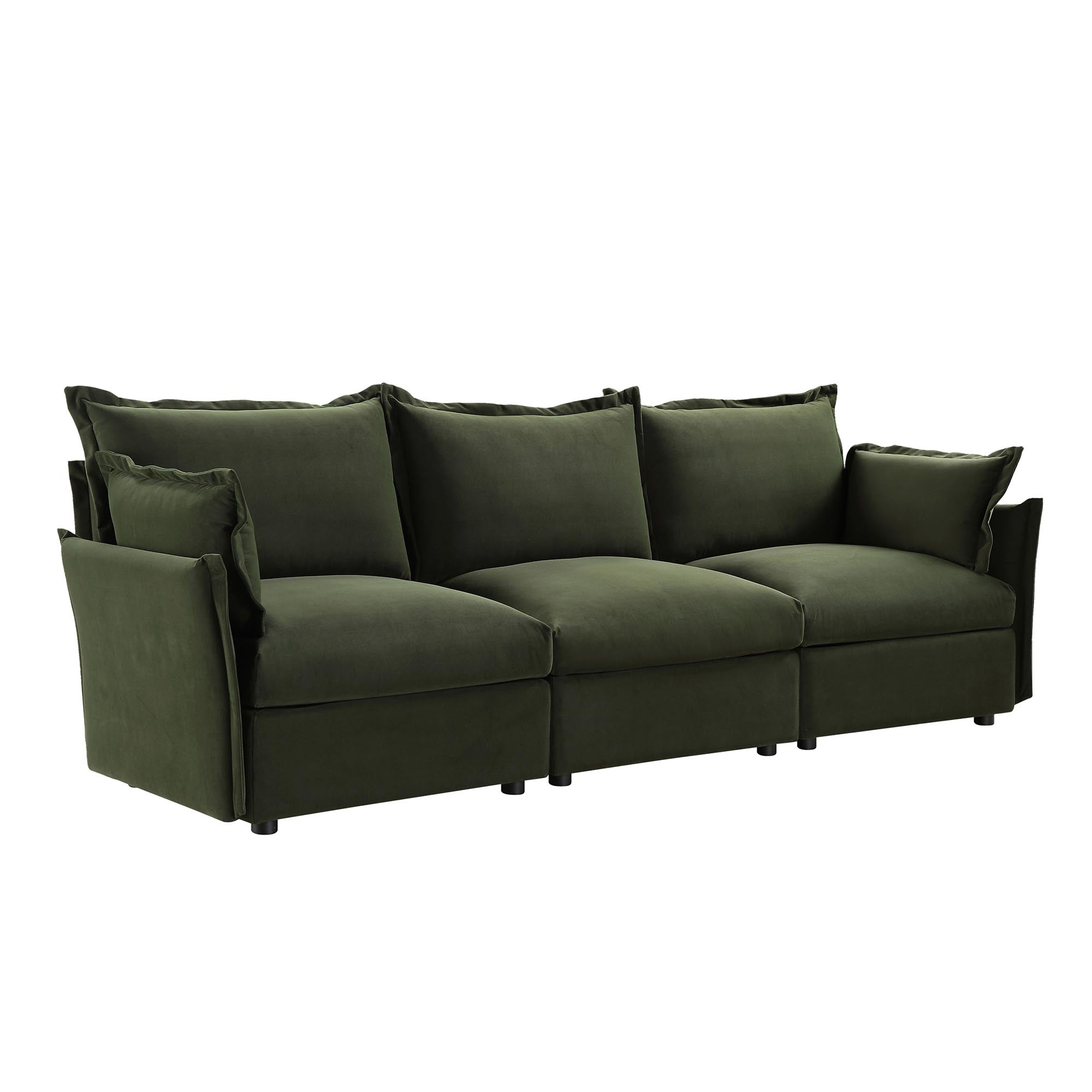 Byron Pillow Edge Moss Green Velvet Sectional Sofa, 3-Seater