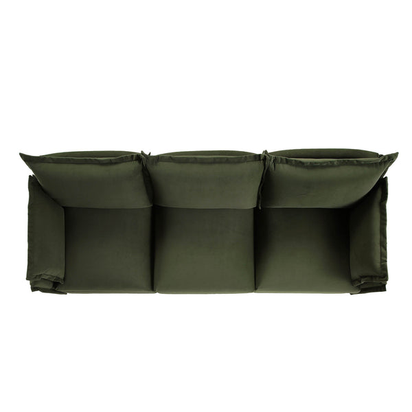 Byron Pillow Edge Moss Green Velvet Sectional Sofa, 3-Seater