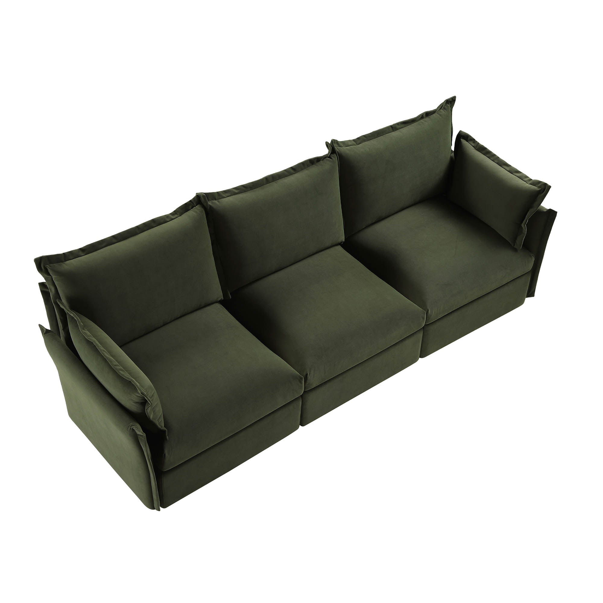 Byron Pillow Edge Moss Green Velvet Sectional Sofa, 3-Seater