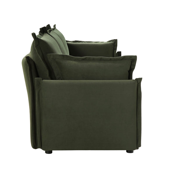 Byron Pillow Edge Moss Green Velvet Sectional Sofa, 3-Seater