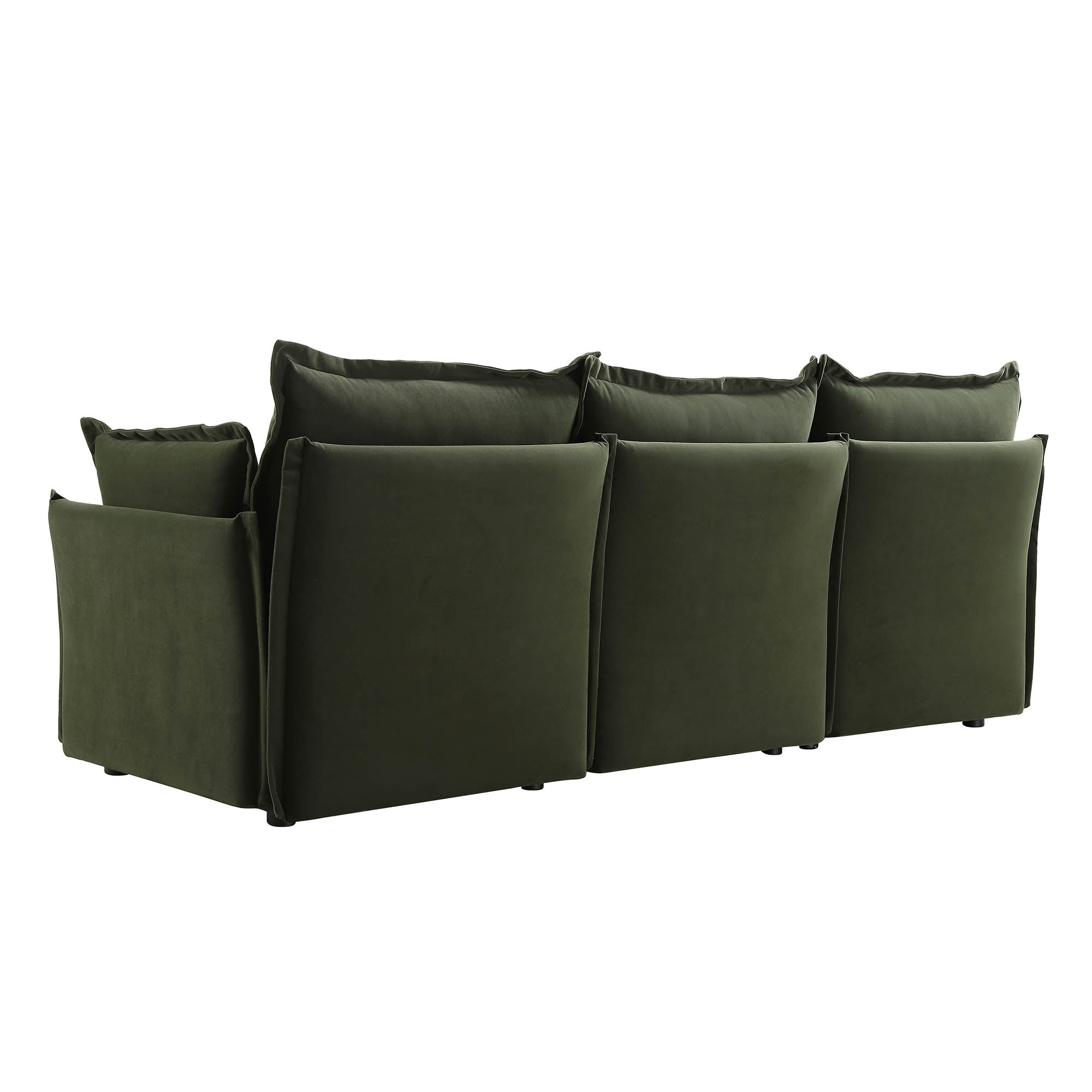 Byron Pillow Edge Moss Green Velvet Sectional Sofa, 3-Seater