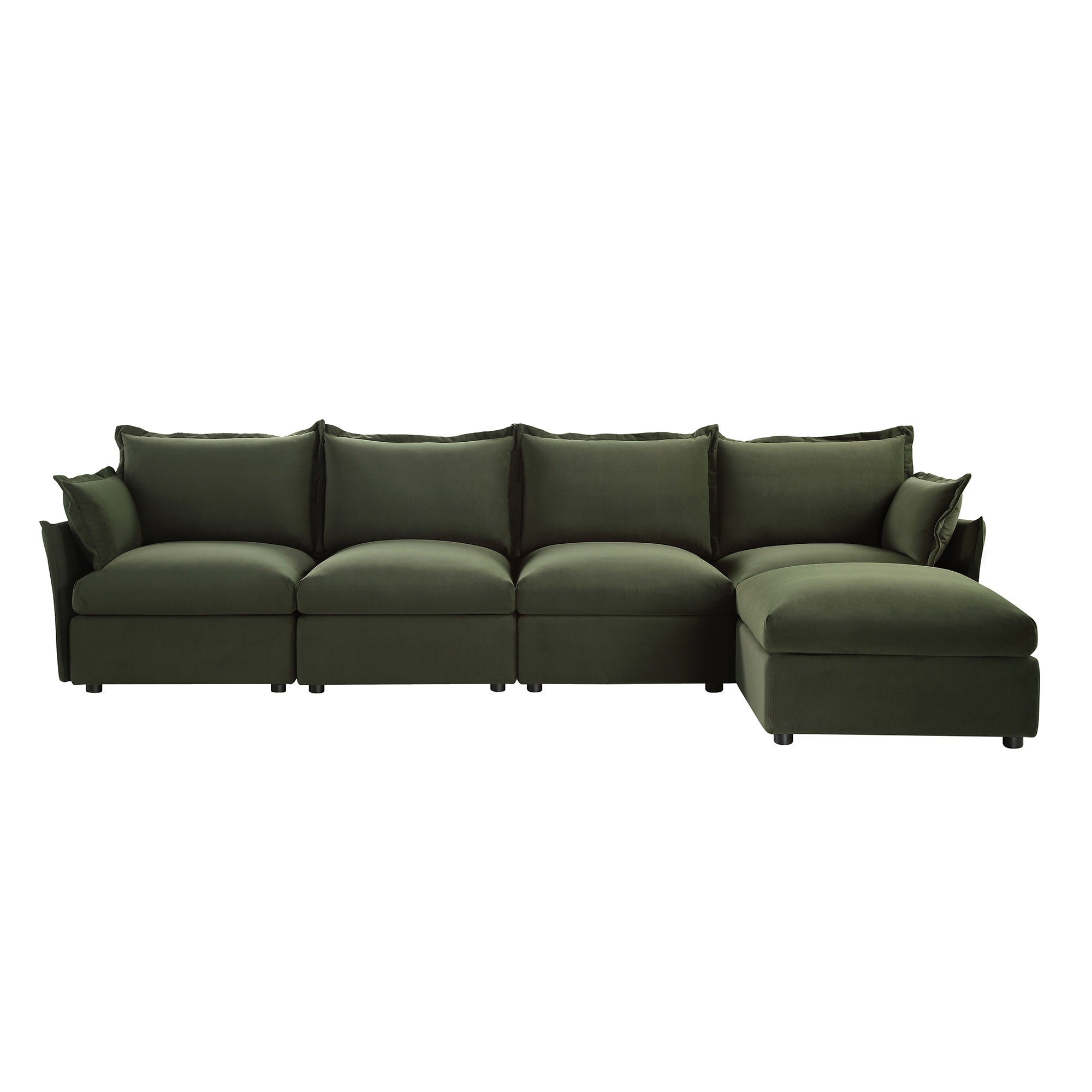 Byron Pillow Edge Moss Green Velvet Sectional Sofa, 4-Seater Chaise