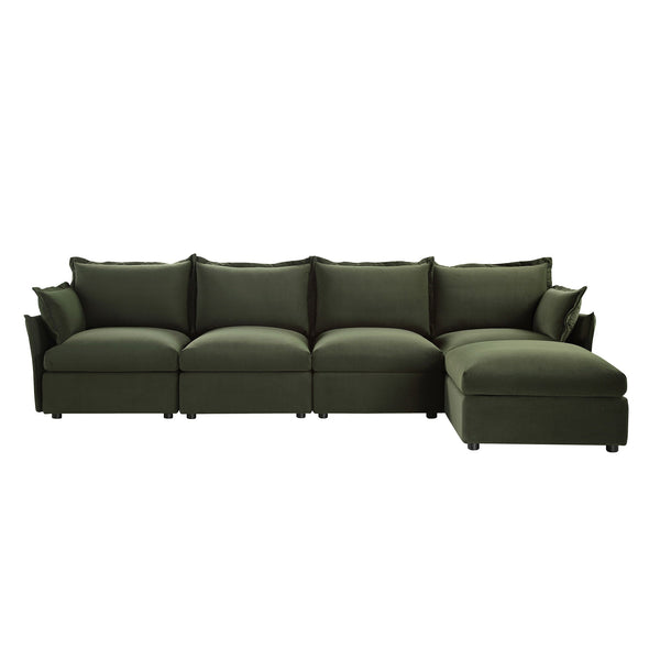 Byron Pillow Edge Moss Green Velvet Modular Sofa, 4-Seater Chaise