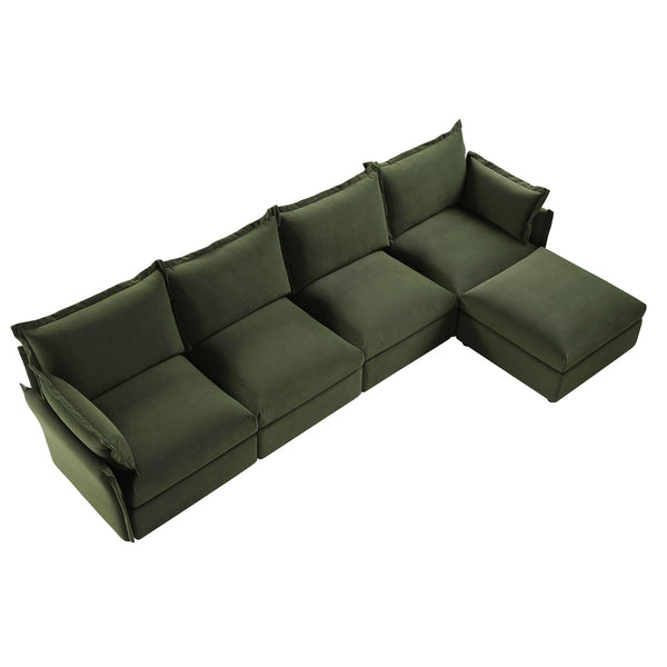 Byron Pillow Edge Moss Green Velvet Sectional Sofa, 4-Seater Chaise