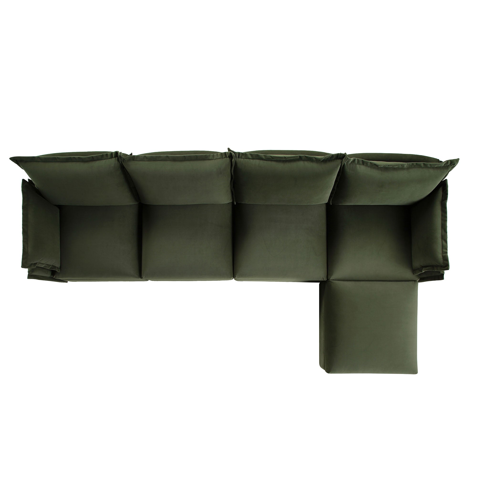 Byron Pillow Edge Moss Green Velvet Modular Sofa, 4-Seater Chaise