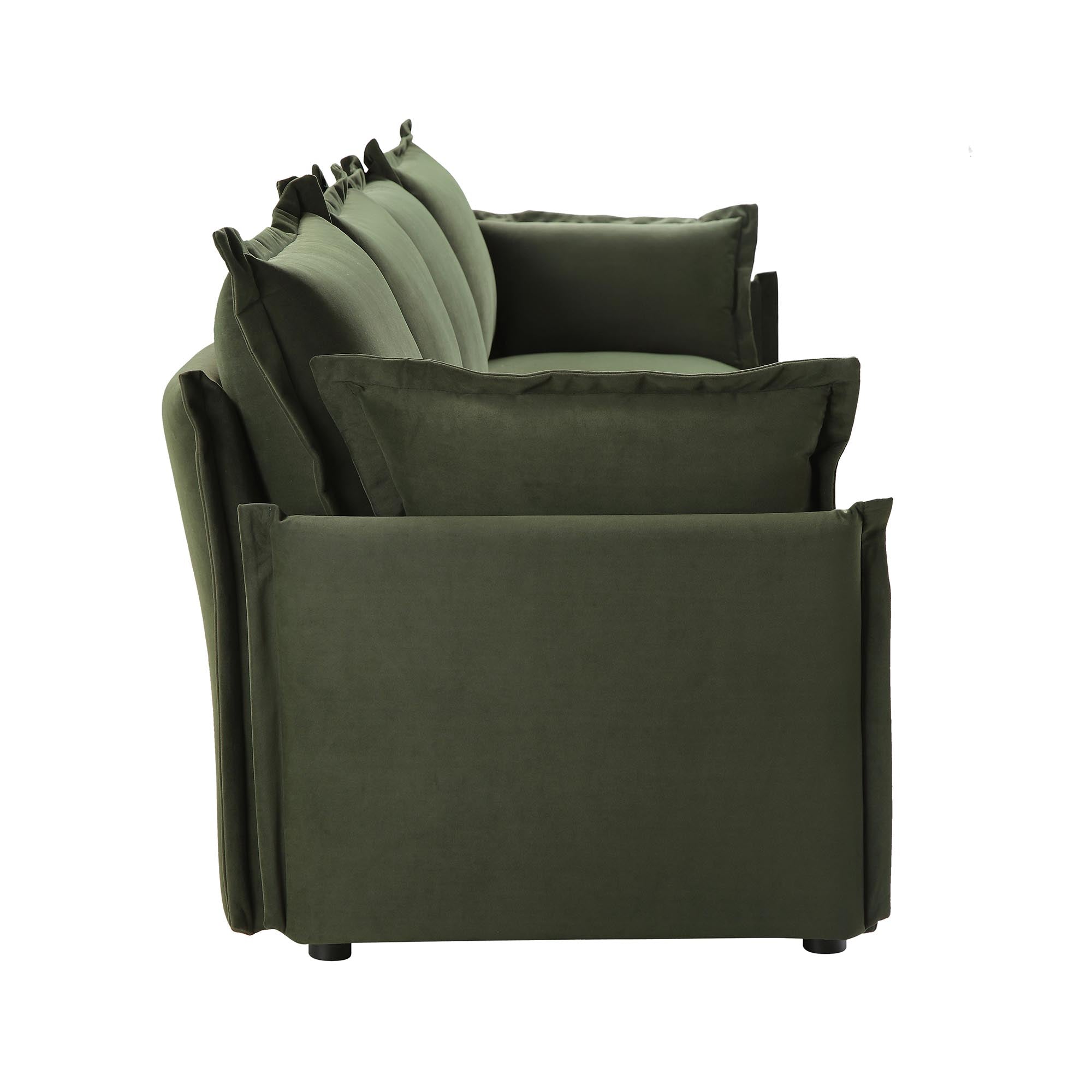 Byron Pillow Edge Moss Green Velvet Modular Sofa, 4-Seater