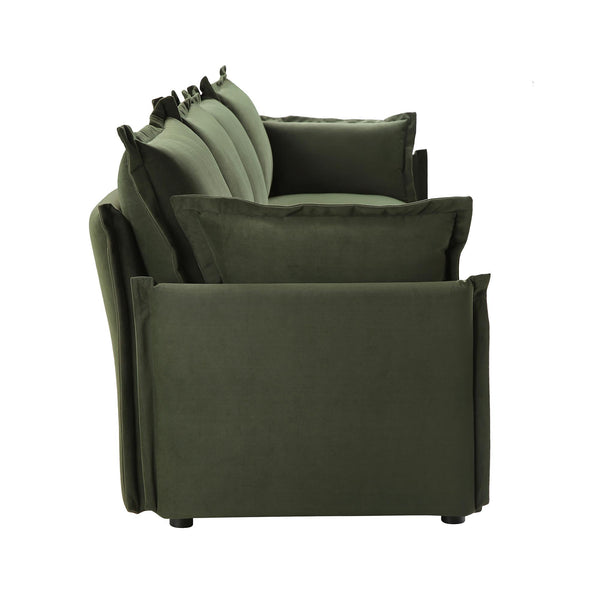 Byron Pillow Edge Moss Green Velvet Sectional Sofa, 4-Seater