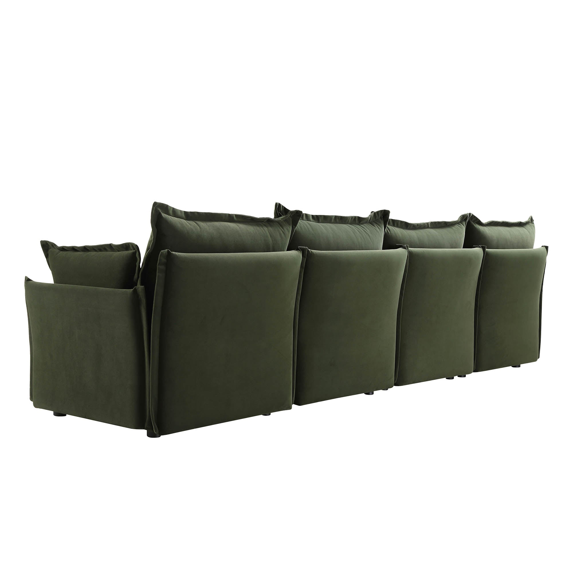 Byron Pillow Edge Moss Green Velvet Sectional Sofa, 4-Seater