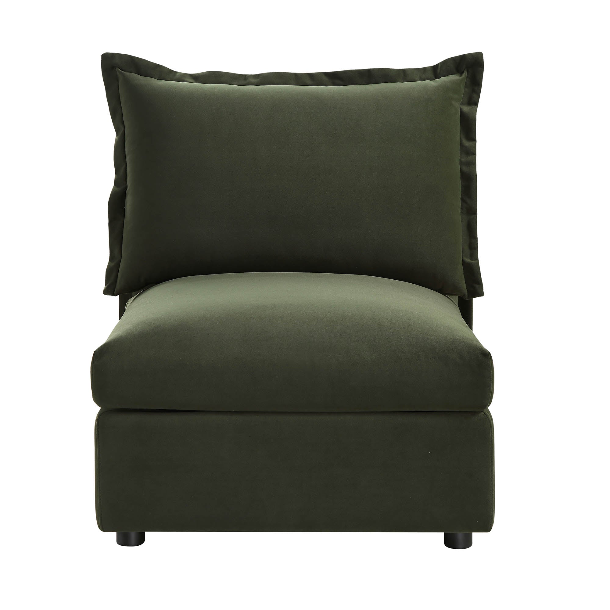 Byron Pillow Edge Moss Green Velvet Sectional Sofa, 1 Seater Armless