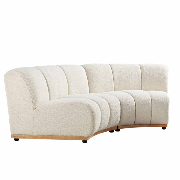 Granvia Ecru Boucle Sectional Sofa, 2-Seater Curved Sofa