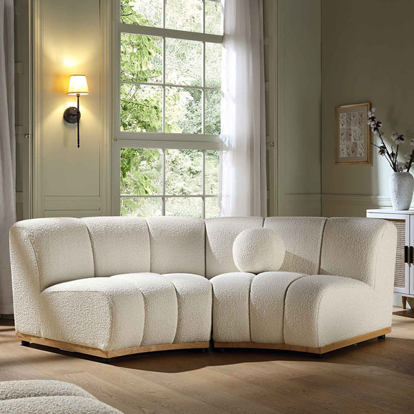 Granvia Ecru Boucle Sectional Sofa, 2-Seater Curved Sofa