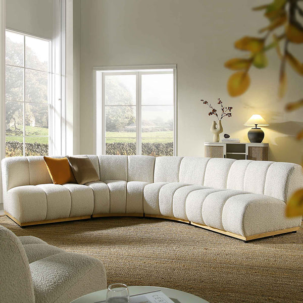 Granvia Ecru Boucle Sectional Sofa, 4-Seater Large Corner Sofa