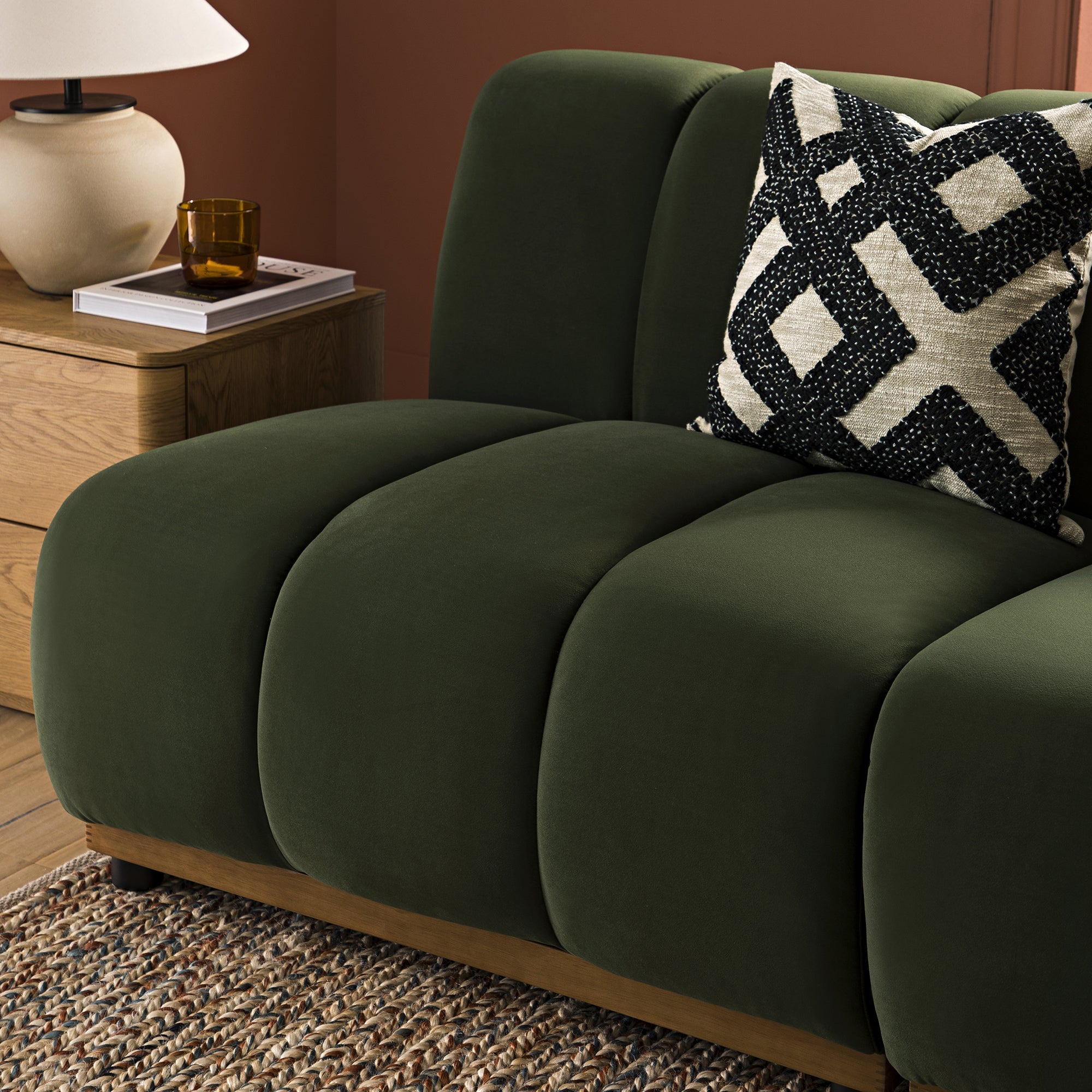 Granvia Moss Green Sectional Sofa, 1-Seater Armless Sofa