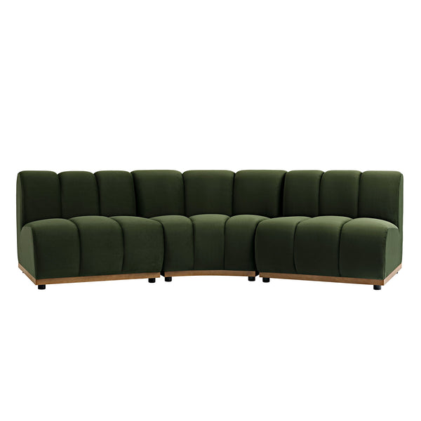 Granvia Moss Green Velvet Sectional Sofa, 3-Seater Corner Sofa