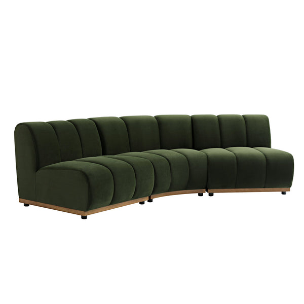 Granvia Moss Green Velvet Sectional Sofa, 3-Seater Corner Sofa