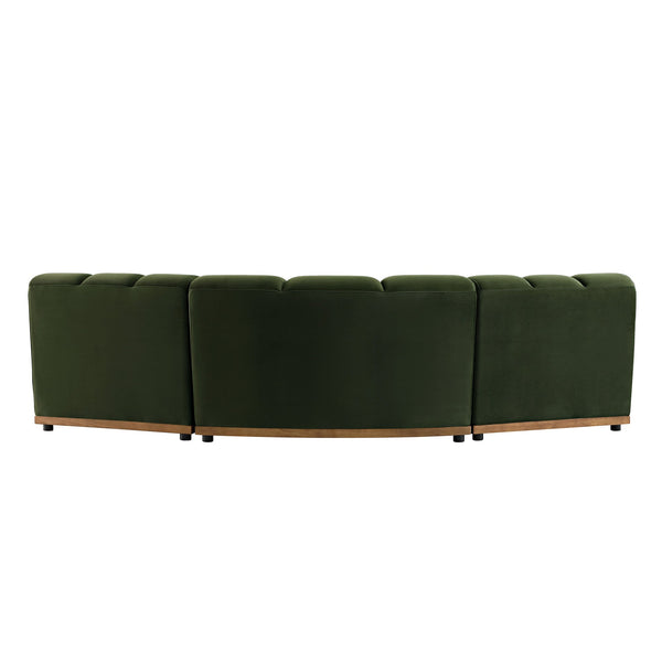 Granvia Moss Green Velvet Sectional Sofa, 3-Seater Corner Sofa