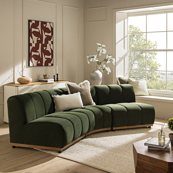 Granvia Moss Green Velvet Sectional Sofa, 3-Seater Corner Sofa