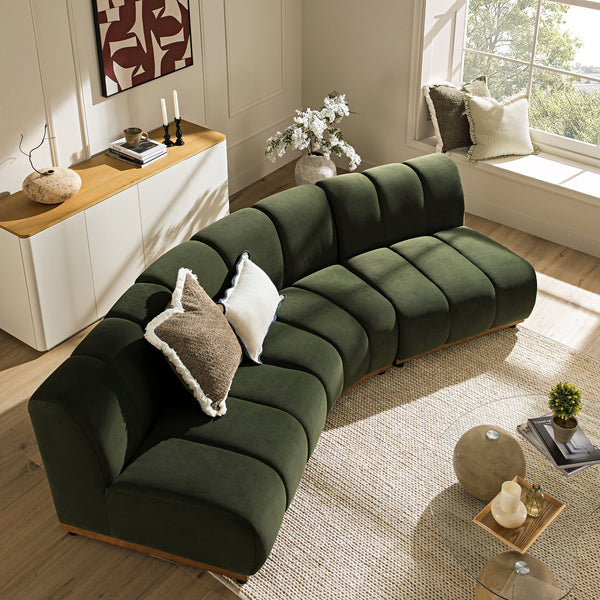 Granvia Moss Green Velvet Sectional Sofa, 3-Seater Corner Sofa