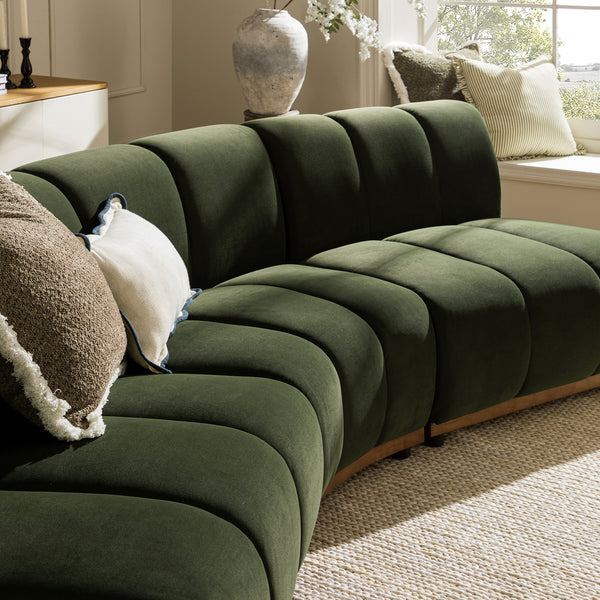 Granvia Moss Green Velvet Sectional Sofa, 3-Seater Corner Sofa