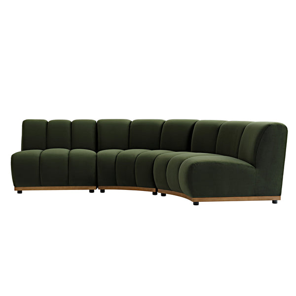 Granvia Moss Green Velvet Sectional Sofa, 3-Seater L-Shaped Sofa