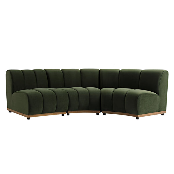 Granvia Moss Green Velvet Sectional Sofa, 3-Seater L-Shaped Sofa