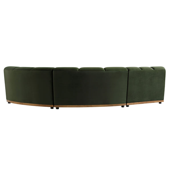 Granvia Moss Green Velvet Sectional Sofa, 3-Seater L-Shaped Sofa