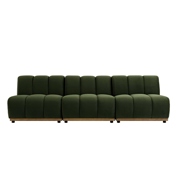 Granvia Moss Green Velvet Sectional Sofa, 3-Seater Sofa