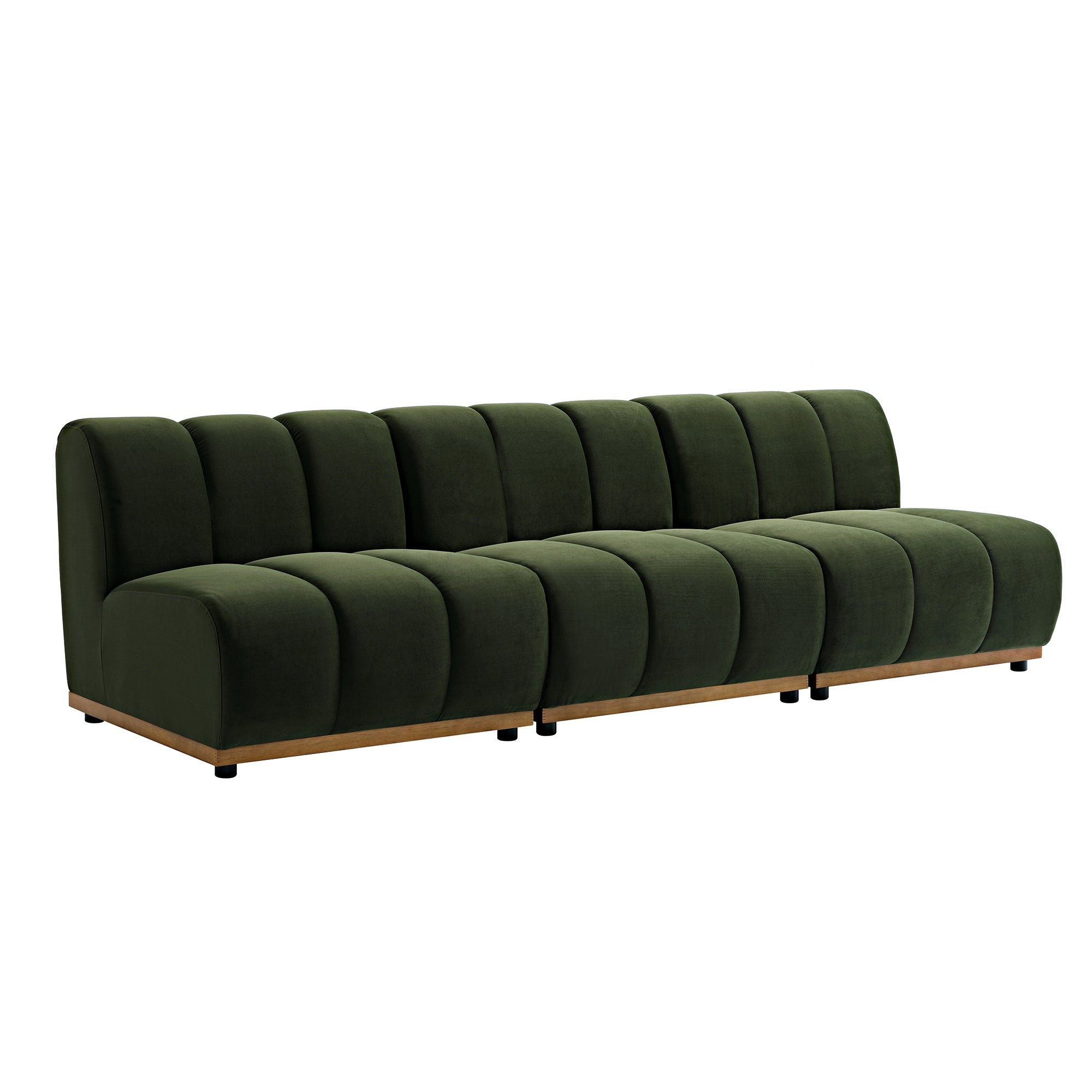 Granvia Moss Green Velvet Sectional Sofa, 3-Seater Sofa