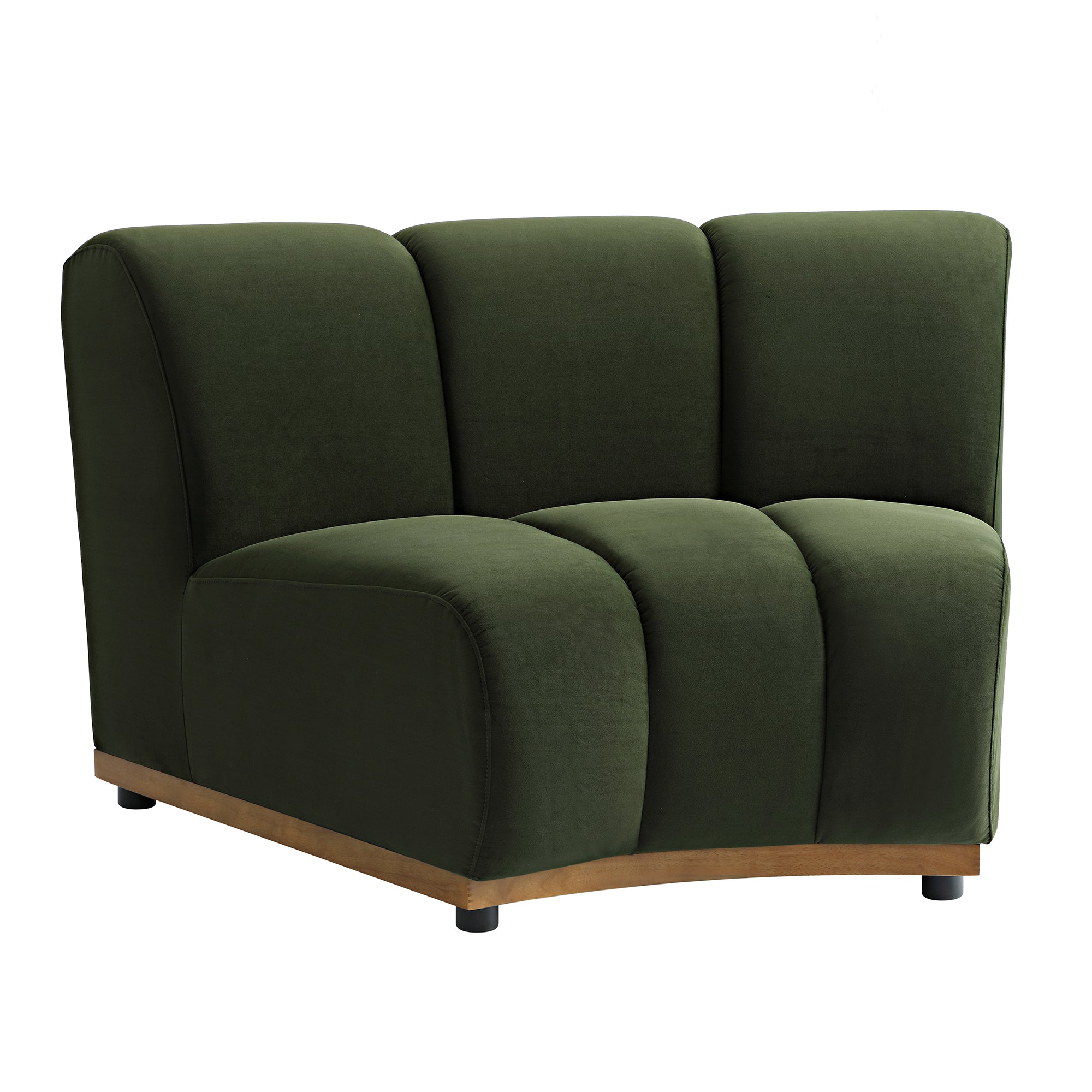 Granvia Moss Green Velvet Sectional Sofa, 1-Seater Curved Sofa