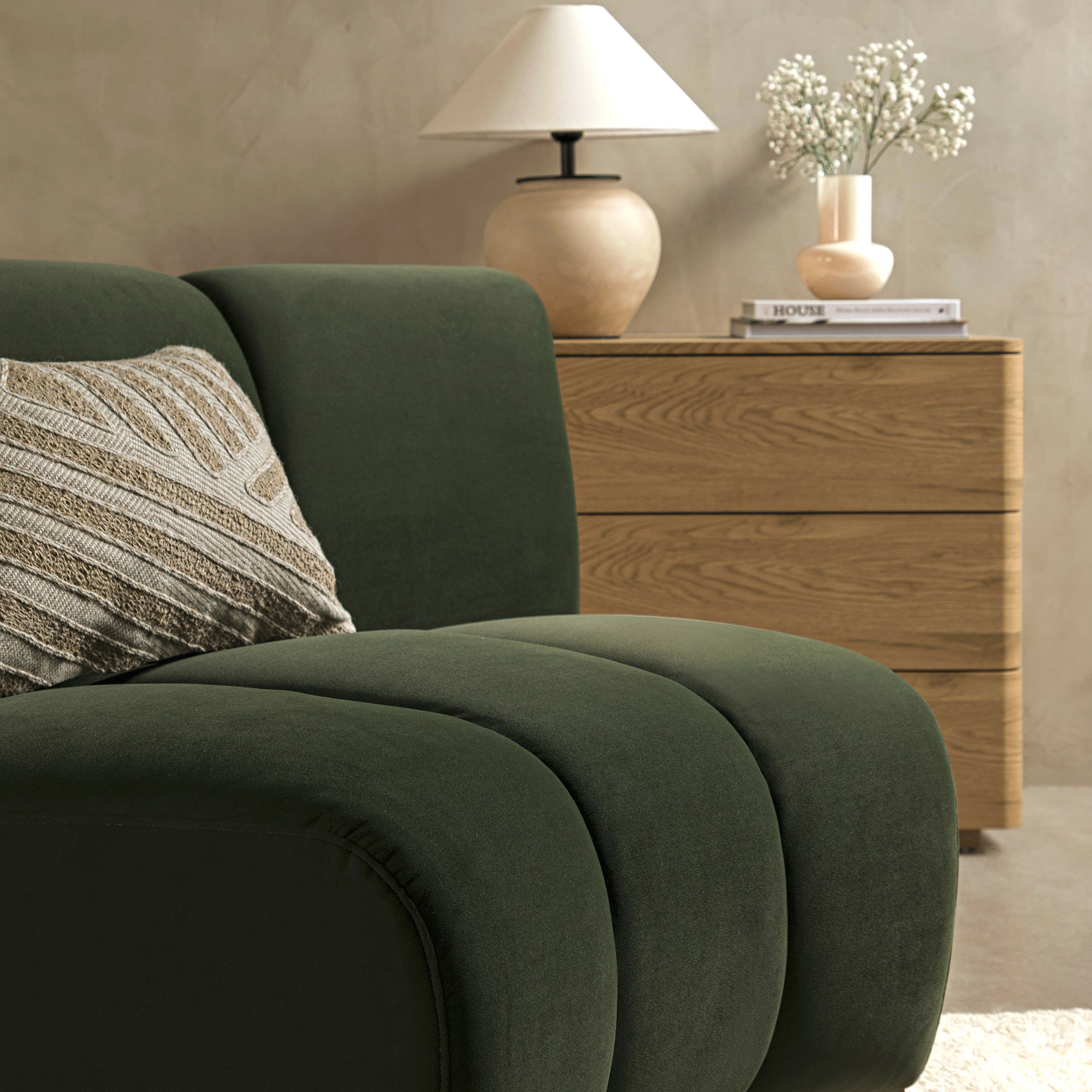 Granvia Moss Green Velvet Sectional Sofa, 1-Seater Curved Sofa