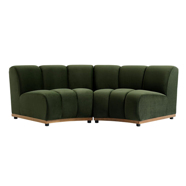 Granvia Moss Green Velvet Sectional Sofa, 2-Seater Curved Sofa