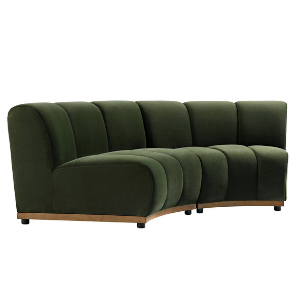 Granvia Moss Green Velvet Sectional Sofa, 2-Seater Curved Sofa