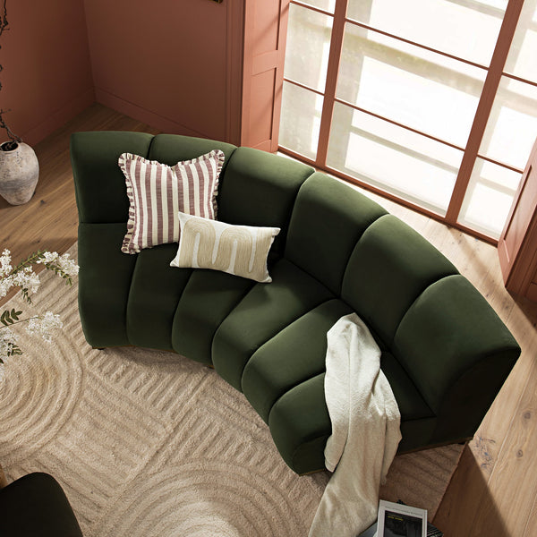 Granvia Moss Green Velvet Sectional Sofa, 2-Seater Curved Sofa